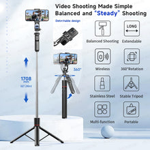 F16 Selfie-Stick Stativ 170 cm mit Bluetooth-Fernbedienung & 360° Rotation